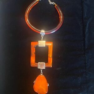 Dominique Denaive Vibrant Amber and Silver Geometric Necklace